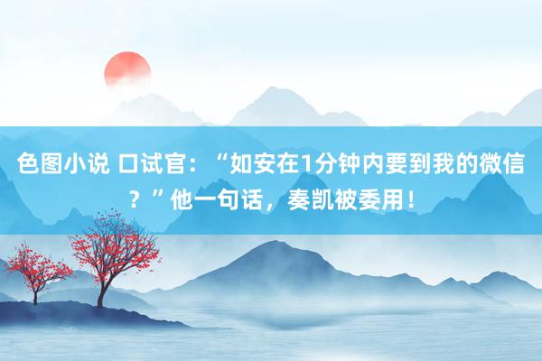色图小说 口试官：“如安在1分钟内要到我的微信？”他一句话，奏凯被委用！